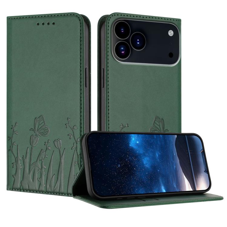 Tulips Butterfly Pattern Magnetic Vegan Leather Phone Case, For iPhone 17e / 16e, For iPhone 17 Pro Max, For iPhone 17 Pro, For iPhone 17