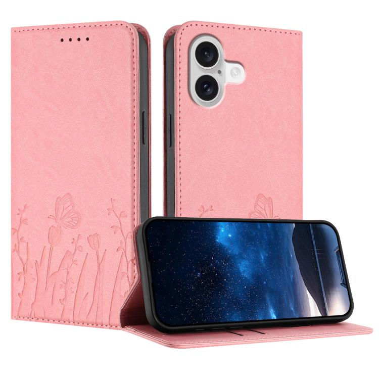 Tulips Butterfly Pattern Magnetic Vegan Leather Phone Case, For iPhone 17e / 16e, For iPhone 17 Pro Max, For iPhone 17 Pro, For iPhone 17
