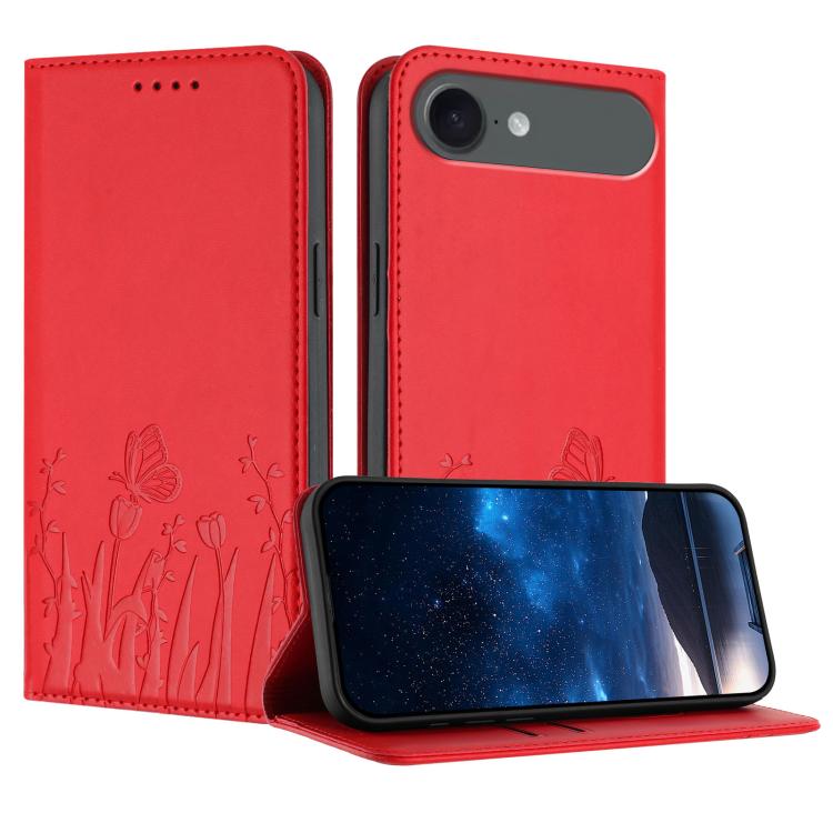 Tulips Butterfly Pattern Magnetic Vegan Leather Phone Case, For iPhone Air, For iPhone 16 Pro Max, For iPhone 16 Pro, For iPhone 16 Plus