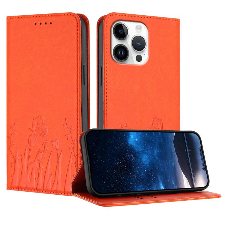 Tulips Butterfly Pattern Magnetic Vegan Leather Phone Case, For iPhone Air, For iPhone 16 Pro Max, For iPhone 16 Pro, For iPhone 16 Plus