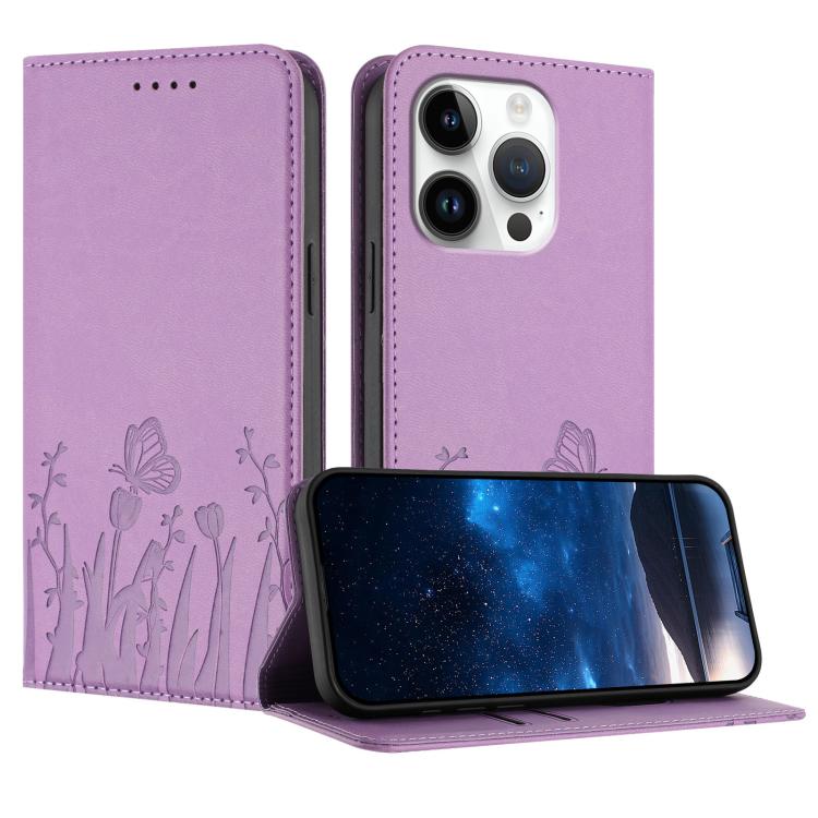 Tulips Butterfly Pattern Magnetic Vegan Leather Phone Case, For iPhone Air, For iPhone 16 Pro Max, For iPhone 16 Pro, For iPhone 16 Plus