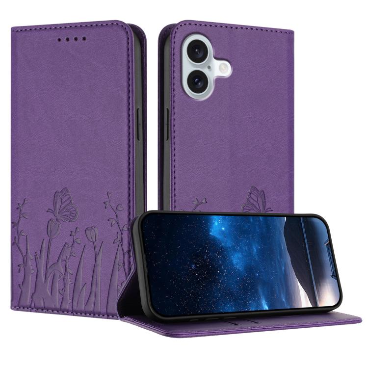 Tulips Butterfly Pattern Magnetic Vegan Leather Phone Case, For iPhone Air, For iPhone 16 Pro Max, For iPhone 16 Pro, For iPhone 16 Plus