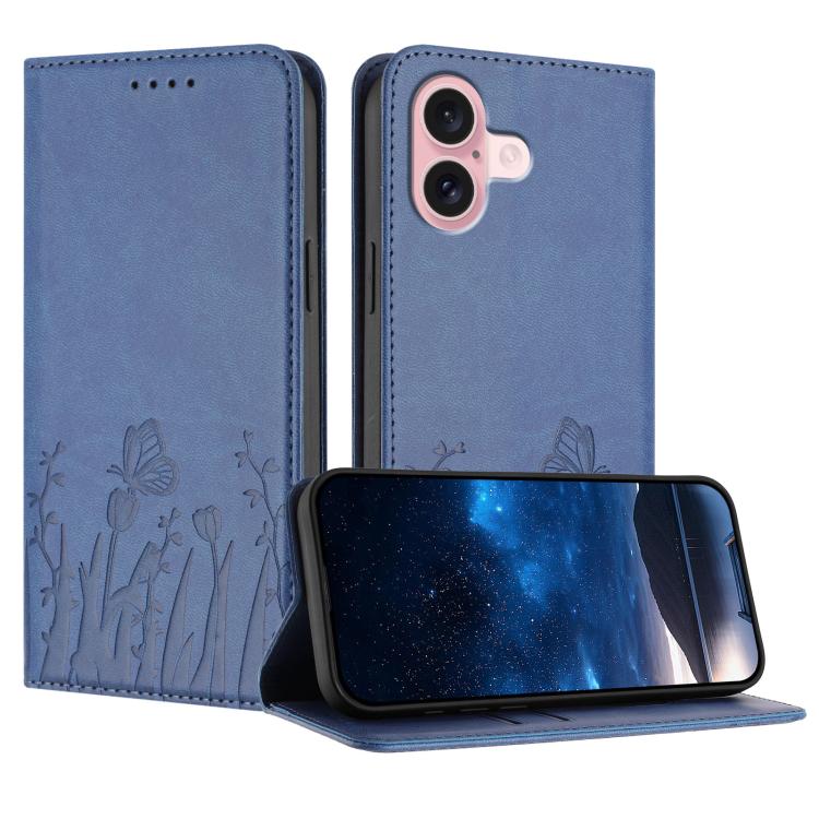 Tulips Butterfly Pattern Magnetic Vegan Leather Phone Case, For iPhone 16, For iPhone 15 Pro Max, For iPhone 15 Pro, For iPhone 15 Plus
