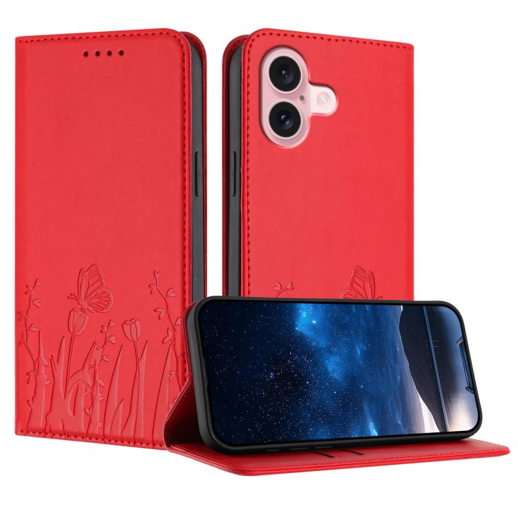 Tulips Butterfly Pattern Magnetic Vegan Leather Phone Case, For iPhone 16, For iPhone 15 Pro Max, For iPhone 15 Pro, For iPhone 15 Plus