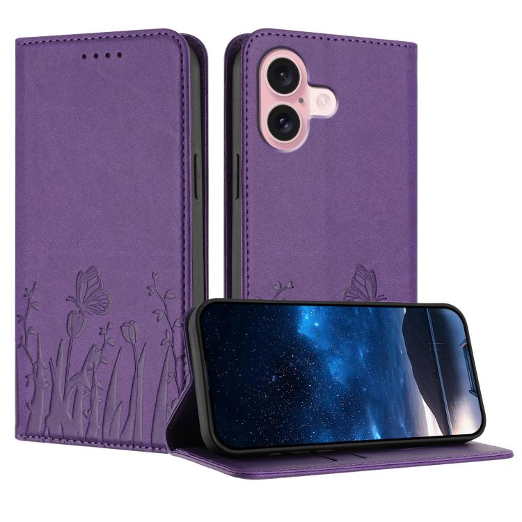 Tulips Butterfly Pattern Magnetic Vegan Leather Phone Case, For iPhone 16, For iPhone 15 Pro Max, For iPhone 15 Pro, For iPhone 15 Plus