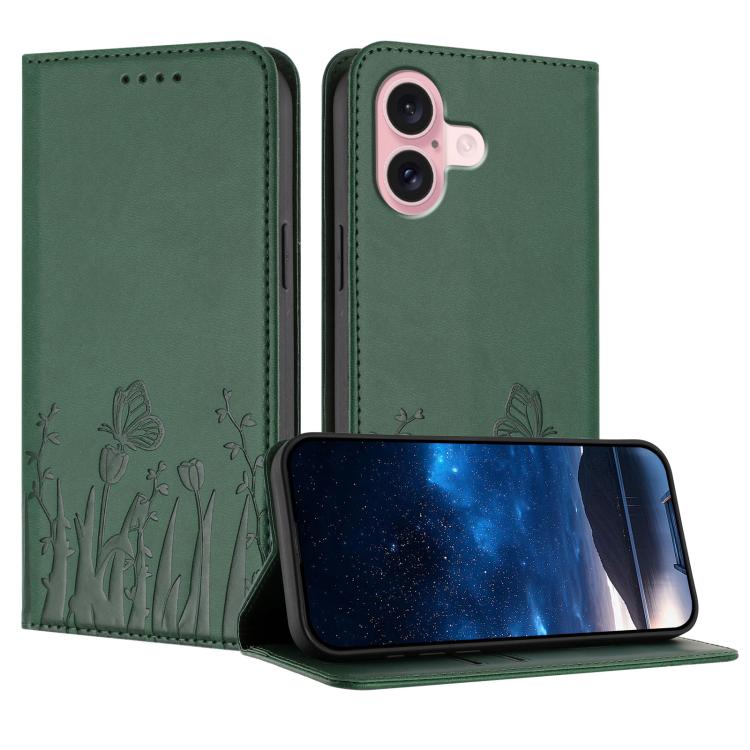 Tulips Butterfly Pattern Magnetic Vegan Leather Phone Case, For iPhone 16, For iPhone 15 Pro Max, For iPhone 15 Pro, For iPhone 15 Plus