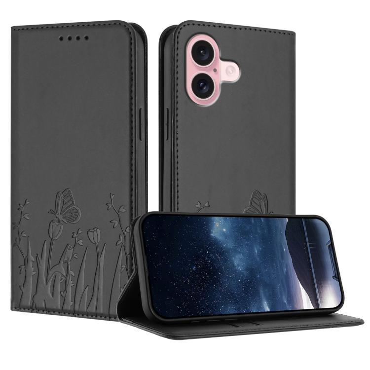 Tulips Butterfly Pattern Magnetic Vegan Leather Phone Case, For iPhone 16, For iPhone 15 Pro Max, For iPhone 15 Pro, For iPhone 15 Plus
