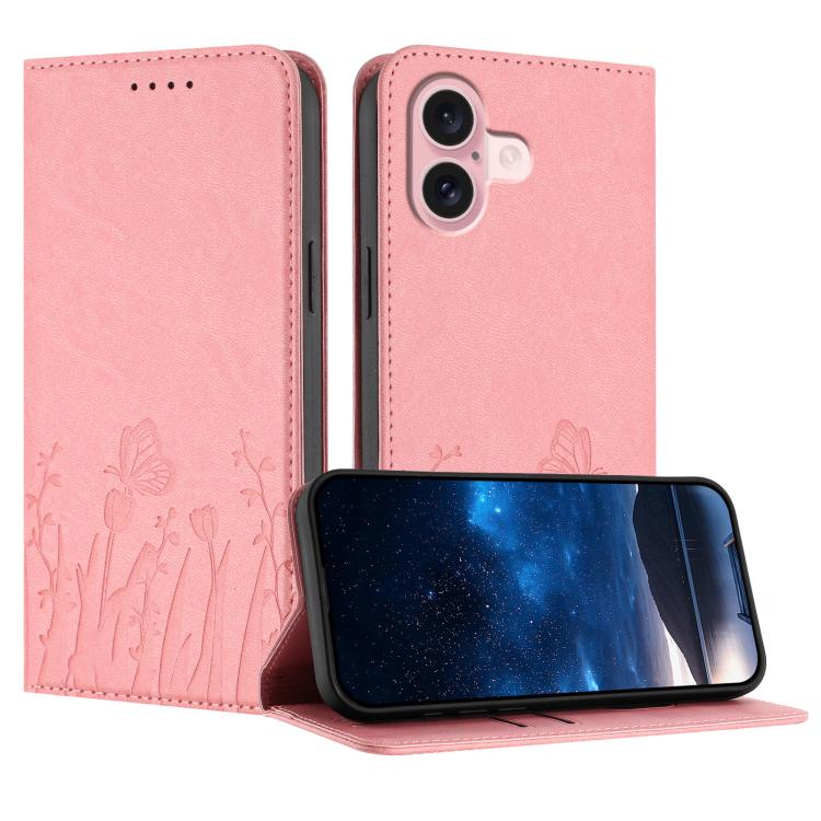 Tulips Butterfly Pattern Magnetic Vegan Leather Phone Case, For iPhone 16, For iPhone 15 Pro Max, For iPhone 15 Pro, For iPhone 15 Plus