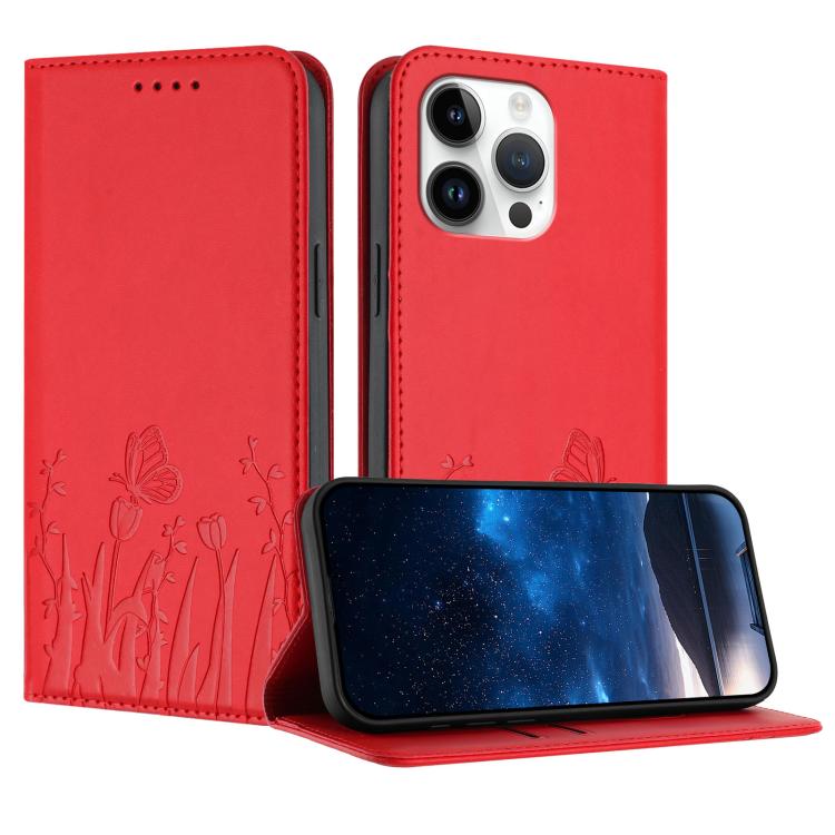 Tulips Butterfly Pattern Magnetic Vegan Leather Phone Case, For iPhone 16, For iPhone 15 Pro Max, For iPhone 15 Pro, For iPhone 15 Plus