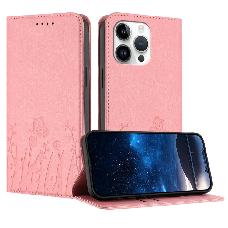 Tulips Butterfly Pattern Magnetic Vegan Leather Phone Case, For iPhone 16, For iPhone 15 Pro Max, For iPhone 15 Pro, For iPhone 15 Plus
