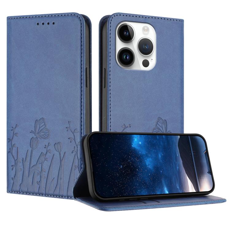 Tulips Butterfly Pattern Magnetic Vegan Leather Phone Case, For iPhone 16, For iPhone 15 Pro Max, For iPhone 15 Pro, For iPhone 15 Plus
