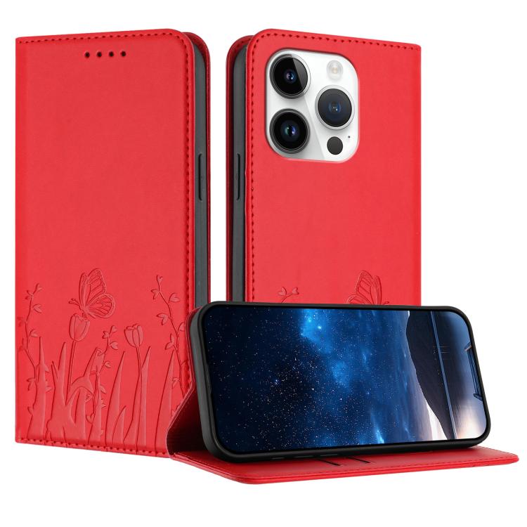 Tulips Butterfly Pattern Magnetic Vegan Leather Phone Case, For iPhone 16, For iPhone 15 Pro Max, For iPhone 15 Pro, For iPhone 15 Plus