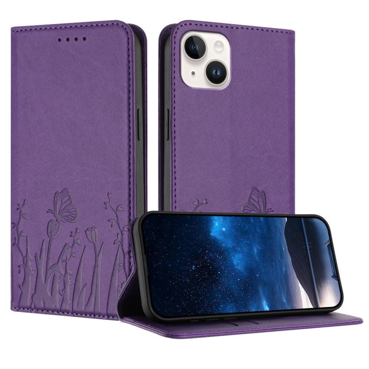 Tulips Butterfly Pattern Magnetic Vegan Leather Phone Case, For iPhone 16, For iPhone 15 Pro Max, For iPhone 15 Pro, For iPhone 15 Plus