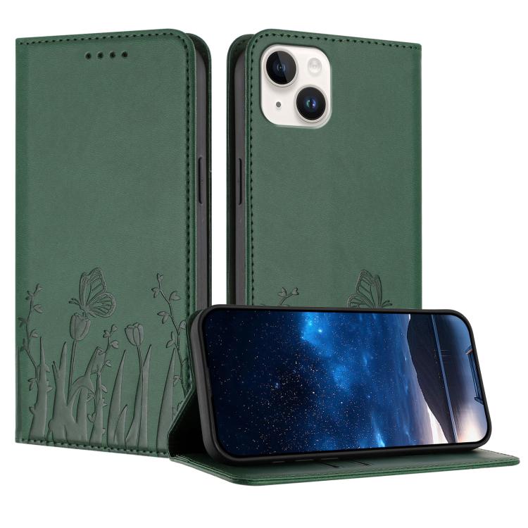 Tulips Butterfly Pattern Magnetic Vegan Leather Phone Case, For iPhone 16, For iPhone 15 Pro Max, For iPhone 15 Pro, For iPhone 15 Plus