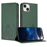 Tulips Butterfly Pattern Magnetic Vegan Leather Phone Case, For iPhone 16, For iPhone 15 Pro Max, For iPhone 15 Pro, For iPhone 15 Plus