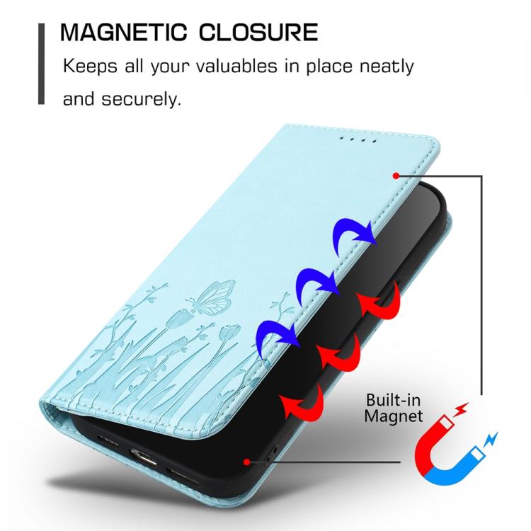 Tulips Butterfly Pattern Magnetic Vegan Leather Phone Case, For iPhone 14 Pro Max, For iPhone SE 2022 / SE 2020 / 7 / 8, For iPhone 13 Pro Max, For iPhone 13 Pro