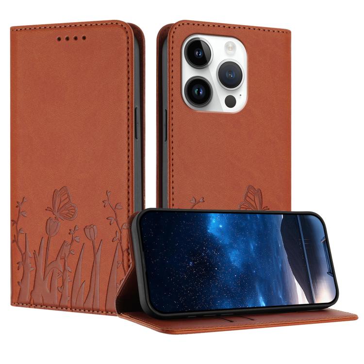 Tulips Butterfly Pattern Magnetic Vegan Leather Phone Case, For iPhone 15, For iPhone 14 Plus, For iPhone 14, For iPhone 14 Pro