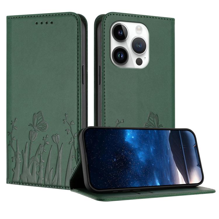 Tulips Butterfly Pattern Magnetic Vegan Leather Phone Case, For iPhone 15, For iPhone 14 Plus, For iPhone 14, For iPhone 14 Pro