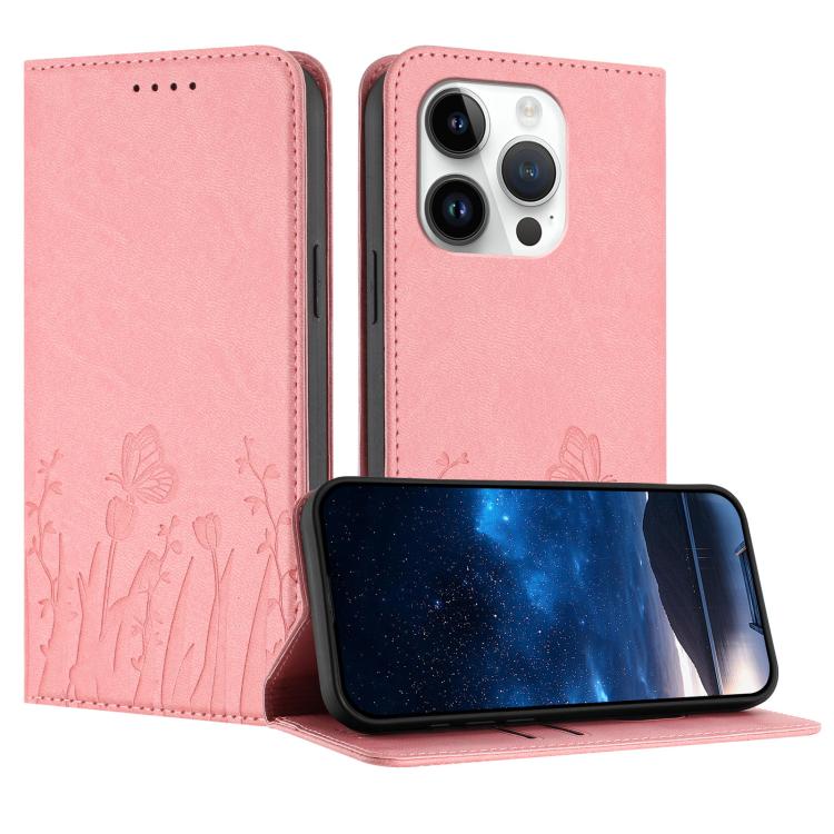 Tulips Butterfly Pattern Magnetic Vegan Leather Phone Case, For iPhone 15, For iPhone 14 Plus, For iPhone 14, For iPhone 14 Pro
