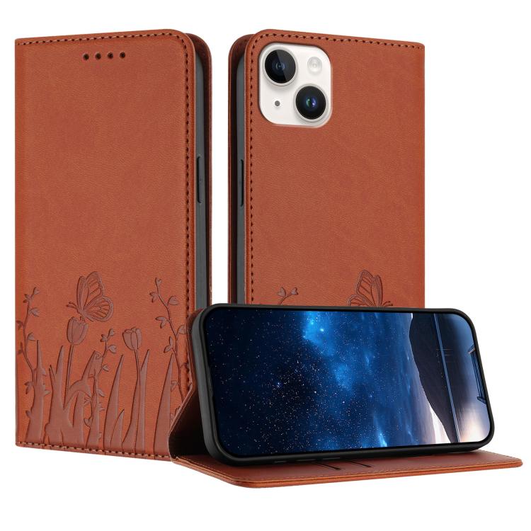 Tulips Butterfly Pattern Magnetic Vegan Leather Phone Case, For iPhone 15, For iPhone 14 Plus, For iPhone 14, For iPhone 14 Pro
