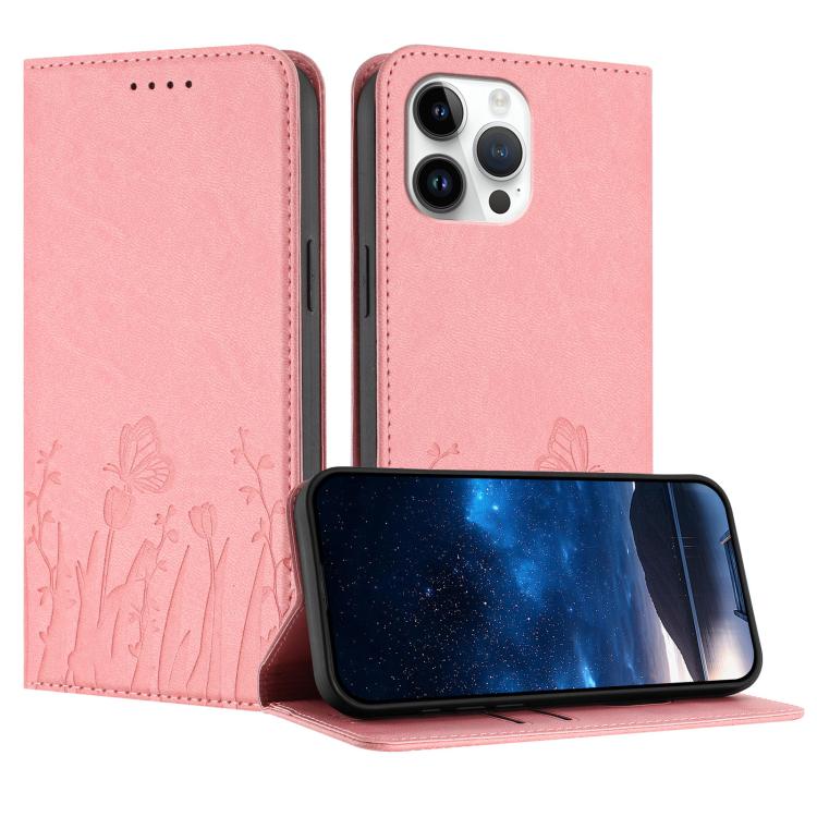 Tulips Butterfly Pattern Magnetic Vegan Leather Phone Case, For iPhone 14 Pro Max, For iPhone SE 2022 / SE 2020 / 7 / 8, For iPhone 13 Pro Max, For iPhone 13 Pro