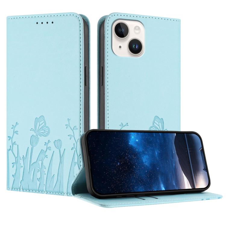 Tulips Butterfly Pattern Magnetic Vegan Leather Phone Case, For iPhone 13, For iPhone 13 mini, For iPhone 12 / 12 Pro, For iPhone 12 Pro Max