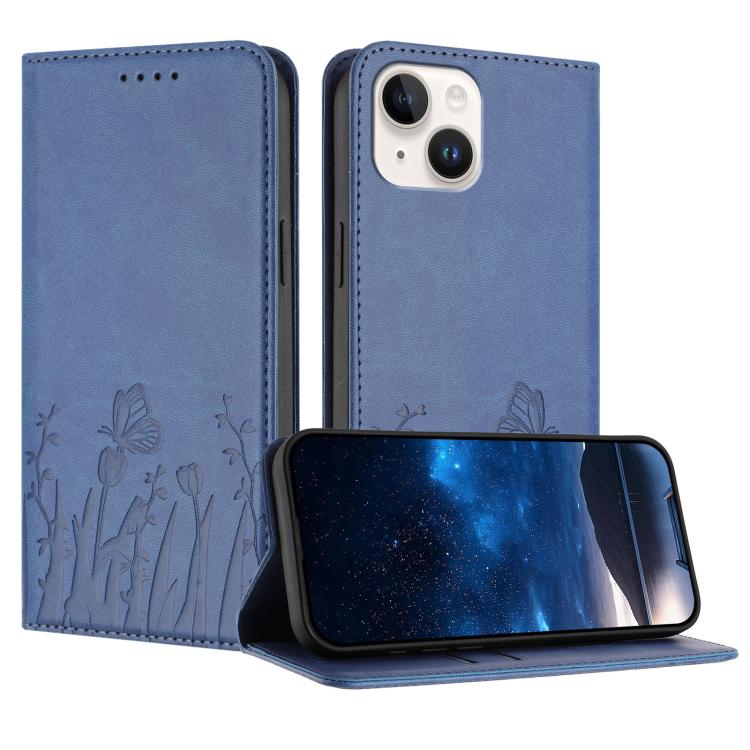 Tulips Butterfly Pattern Magnetic Vegan Leather Phone Case, For iPhone 13, For iPhone 13 mini, For iPhone 12 / 12 Pro, For iPhone 12 Pro Max