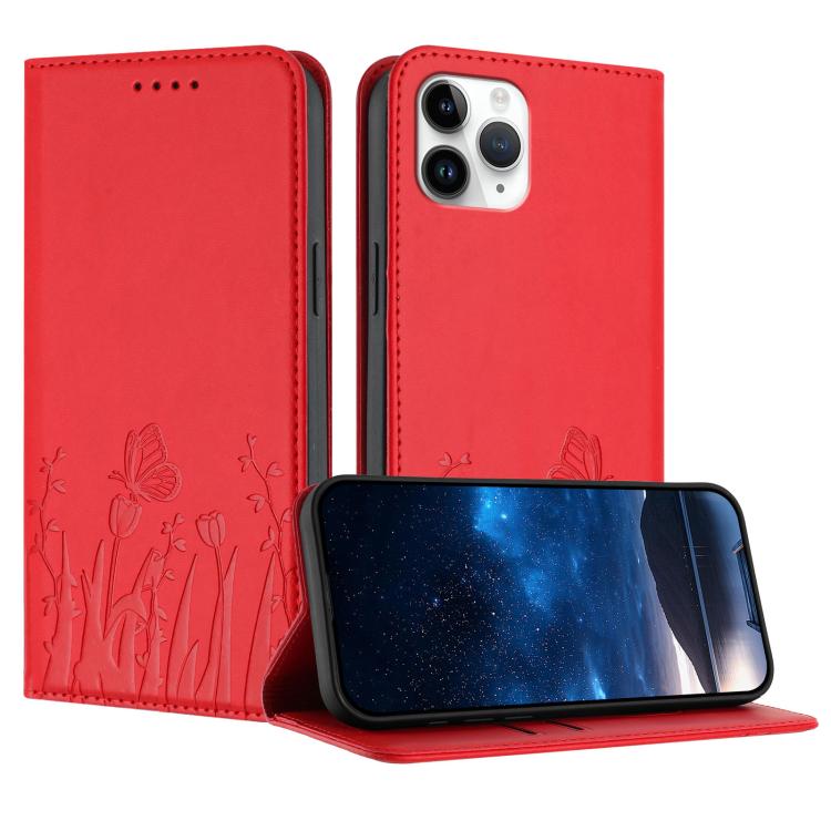 Tulips Butterfly Pattern Magnetic Vegan Leather Phone Case, For iPhone 12 mini, For iPhone 11 Pro Max, For iPhone 11, For iPhone 11 Pro