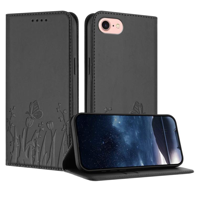 Tulips Butterfly Pattern Magnetic Vegan Leather Phone Case, For iPhone 14 Pro Max, For iPhone SE 2022 / SE 2020 / 7 / 8, For iPhone 13 Pro Max, For iPhone 13 Pro