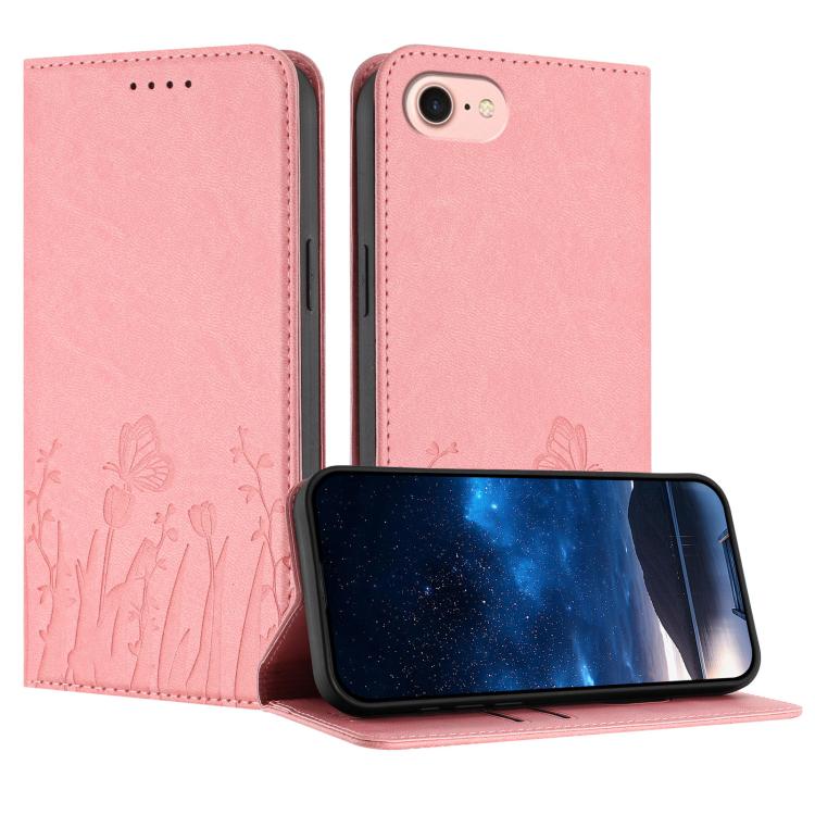 Tulips Butterfly Pattern Magnetic Vegan Leather Phone Case, For iPhone 14 Pro Max, For iPhone SE 2022 / SE 2020 / 7 / 8, For iPhone 13 Pro Max, For iPhone 13 Pro