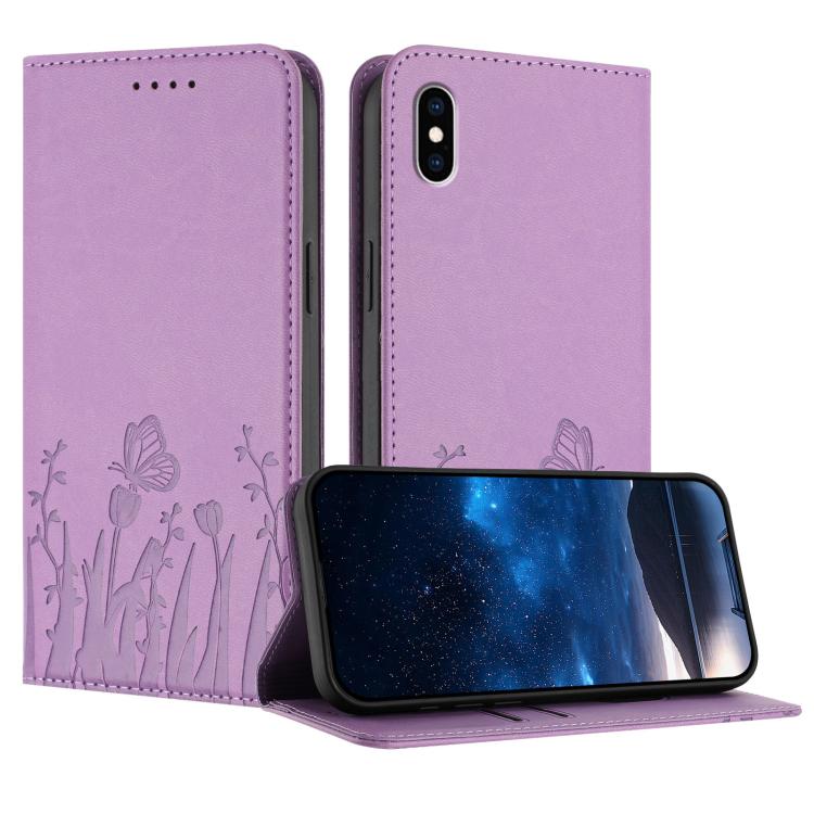 Tulips Butterfly Pattern Magnetic Vegan Leather Phone Case, For iPhone X / XS, For iPhone XS Max, For iPhone XR, For iPhone 8 Plus / 7 Plus