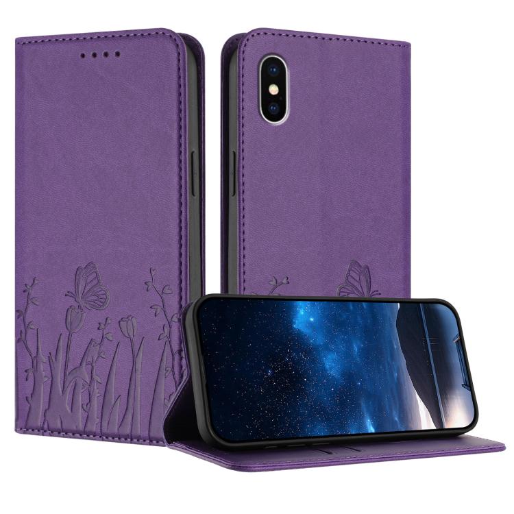 Tulips Butterfly Pattern Magnetic Vegan Leather Phone Case, For iPhone X / XS, For iPhone XS Max, For iPhone XR, For iPhone 8 Plus / 7 Plus