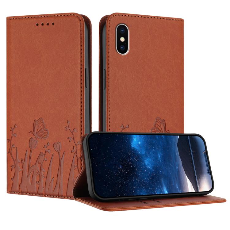 Tulips Butterfly Pattern Magnetic Vegan Leather Phone Case, For iPhone X / XS, For iPhone XS Max, For iPhone XR, For iPhone 8 Plus / 7 Plus