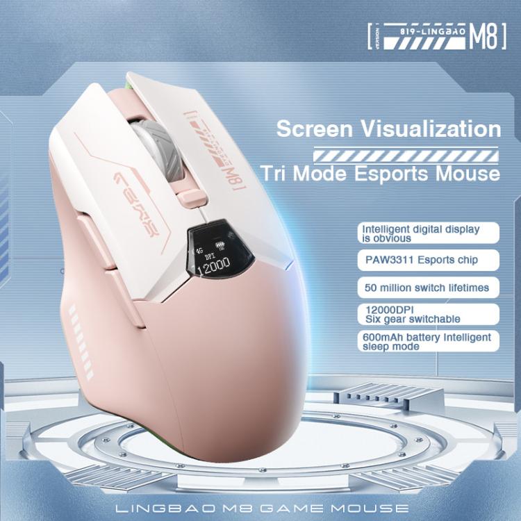 LINGBAO M8 Bluetooth Triple-mode Wireless Mouse with Intelligent Screen Display, M8 (Pink), M8 (Black)