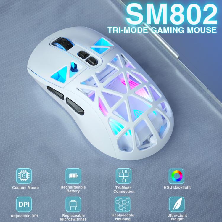 SOLAKAKA SM802 Ultra-light 2.4GHz + BT + Wired Tri-mode Wireless Mouse, SM802