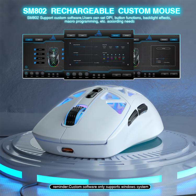 SOLAKAKA SM802 Ultra-light 2.4GHz + BT + Wired Tri-mode Wireless Mouse, SM802