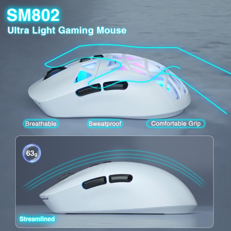 SOLAKAKA SM802 Ultra-light 2.4GHz + BT + Wired Tri-mode Wireless Mouse, SM802
