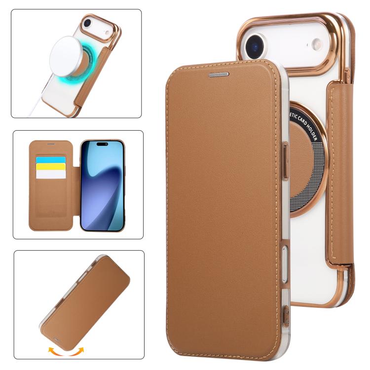 Ultra-thin Magnetic Plating Vegan Leather Phone Case, For iPhone 17 Pro Max, For iPhone 17 Pro, For iPhone 17, For iPhone Air, For iPhone 16e, For iPhone 16 Pro Max