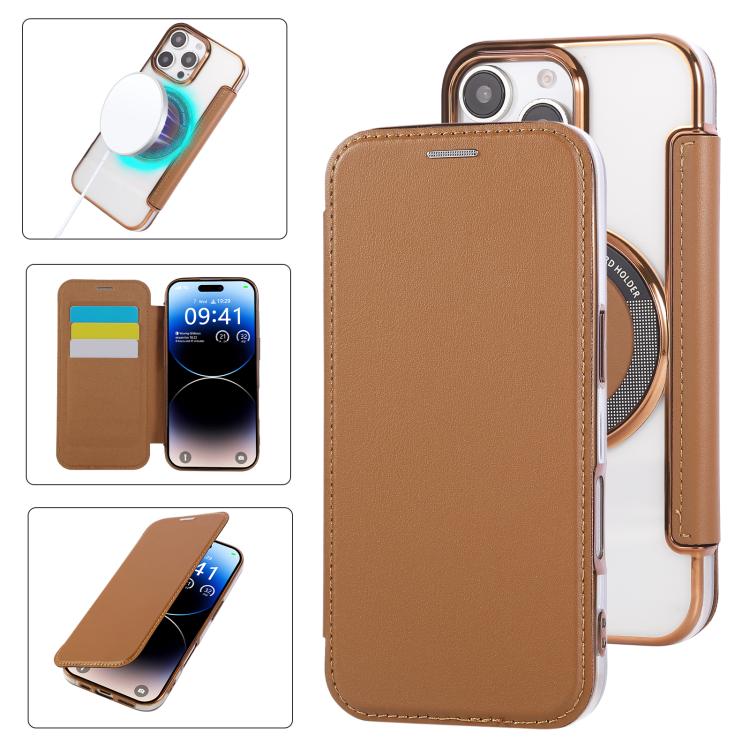 Ultra-thin Magnetic Plating Vegan Leather Phone Case, For iPhone 16 Pro, For iPhone 16 Plus, For iPhone 16, For iPhone 15 Pro Max, For iPhone 15 Pro, For iPhone 15 Plus / 14 Plus
