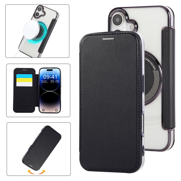 Ultra-thin Magnetic Plating Vegan Leather Phone Case, For iPhone 16 Pro, For iPhone 16 Plus, For iPhone 16, For iPhone 15 Pro Max, For iPhone 15 Pro, For iPhone 15 Plus / 14 Plus