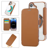 Ultra-thin Magnetic Plating Vegan Leather Phone Case, For iPhone 16 Pro, For iPhone 16 Plus, For iPhone 16, For iPhone 15 Pro Max, For iPhone 15 Pro, For iPhone 15 Plus / 14 Plus
