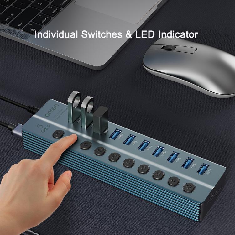 Onten 5308 USB3.2 Gen1 10 in 1 HUB Docking Station with Independent Button, US Plug, 5308