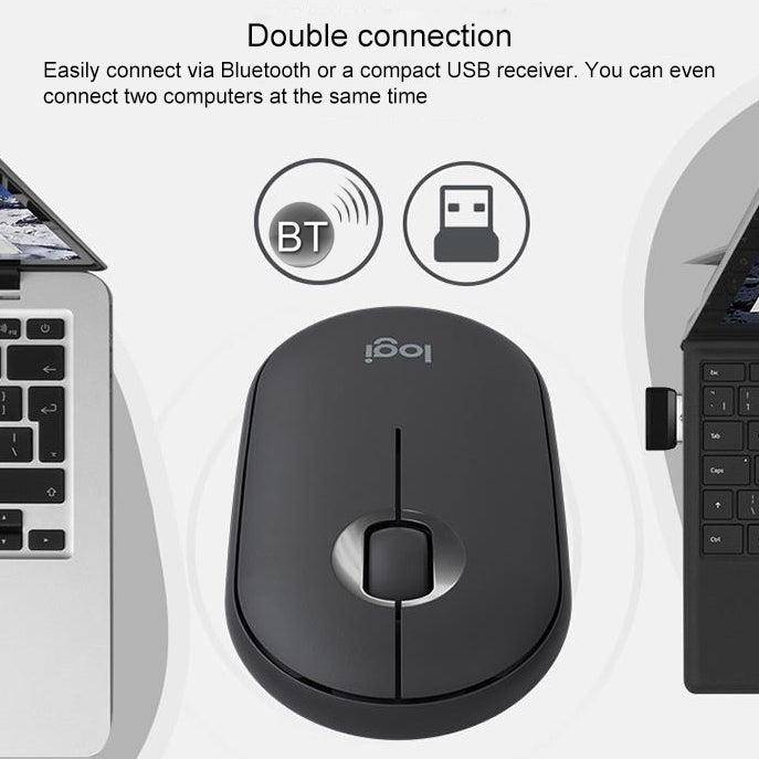 Logitech Pebble Cobblestone Shape Thin 3-keys 1000DPI Mute Wireless Bluetooth Optical Mouse, Wireless Range: 10m