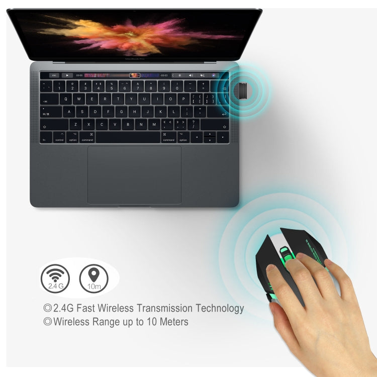 HXSJ M10 2.4GHz 6-keys USB Rechargeable Colorful Lighting Ergonomic 2400DPI Wireless Optical Gaming Mouse for Desktop Computers, M10