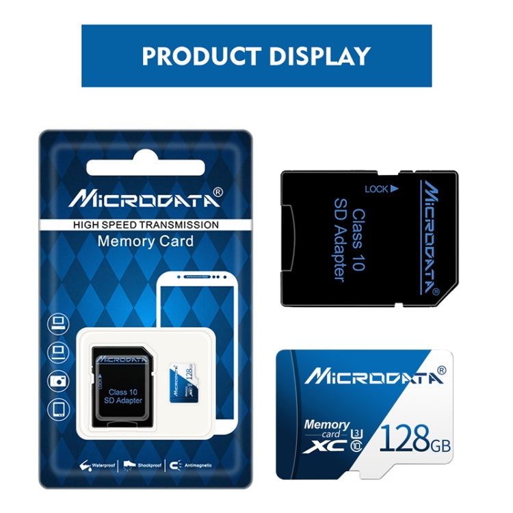 MICRODATA 128GB U3 Blue and White TF(Micro SD) Memory Card, 128GB