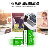 MICRODATA 32GB U1 Green and White TF(Micro SD) Memory Card, 32GB