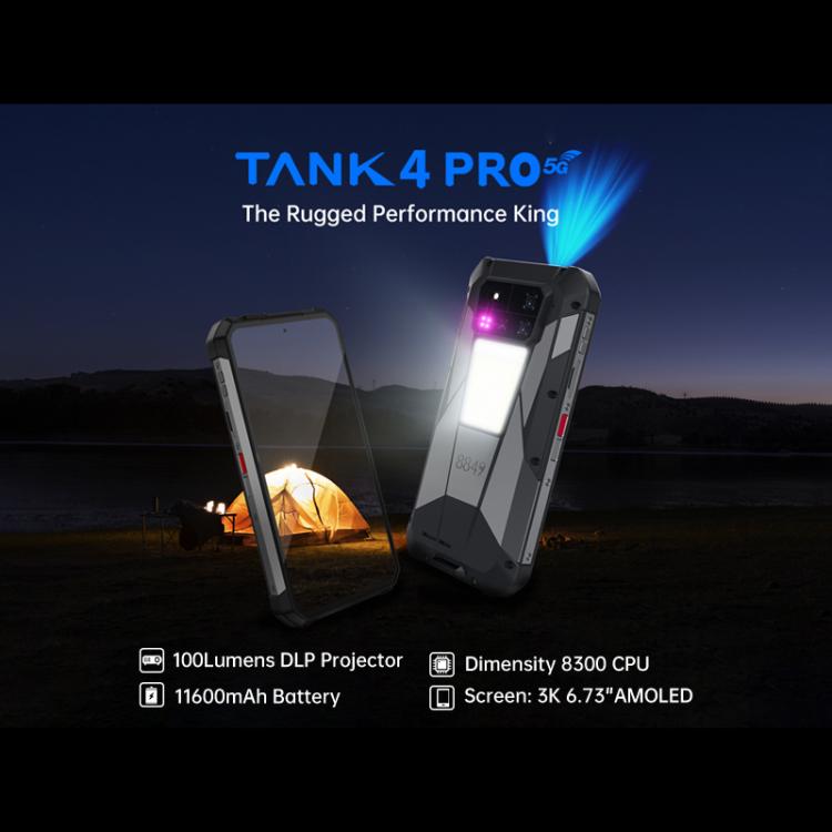 Unihertz Tank 4 Pro Projector Rugged Phone, 16GB+512GB, Night Vision, 6.73 inch Android 13 Dimensity 8300 Octa Core, Network: 5G, NFC, 16GB+512GB