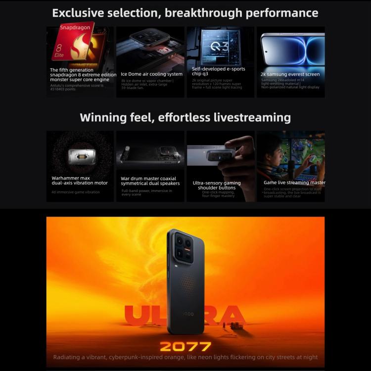 vivo iQOO 15 Ultra, 24GB+1TB, Ultrasonic 3D Fingerprint, 6.85 inch Android 16 OriginOS 6 Snapdragon 8 Elite Gen 5 Octa Core, OTG, NFC, Network: 5G, Support Google Play, 24GB+1TB
