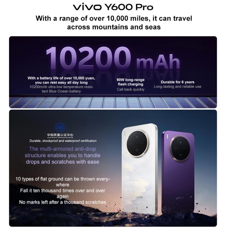 vivo Y600 Pro, 12GB+512GB, In-screen Fingerprint, 6.83 inch Android 16 OriginOS 6 Dimensity 7300e Octa Core, OTG, NFC, Network: 5G, 12GB+512GB