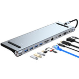 AD-059 11 in 1 USB-C / Type-C to 4K HDMI + VGA + SD / TF Card Slot + Gigabit Ethernet + 3.5mm AUX + USB-C / Type-C + 4 USB 3.0 Multifunctional Docking Station HUB, 11 in 1